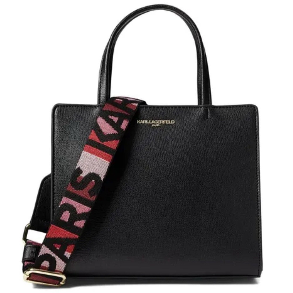 New Karl Lagerfeld Maybelle Double Handle Satchel Handbag W/ Pink Branded Strap